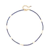 Natural Lapis Lazuli Necklace, with Freshwater Pearl & 304 Stainless Steel, with 2inch extender chain, real gold plated, fashion jewelry & for woman Approx 15.7 Inch 