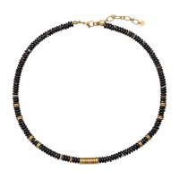 Collier d'Agate Noire, avec Acier titane, Plaqué d'or 18K, bijoux de mode & pour femme Environ 17.3-19.3 pouce, Vendu par PC[