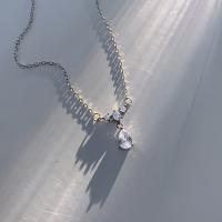 Collier zircon cubique de zinc Alloy, alliage de zinc, avec 5cm chaînes de rallonge, Placage de couleur argentée, bijoux de mode & pavé de micro zircon & pour femme Environ 40 cm, Vendu par PC[