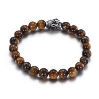 Tiger Eye Stone Bracelets, with 304 Stainless Steel, hand polished, fashion jewelry & Unisex, 8mm Approx 19.2 cm [