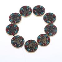 Brass Jewelry Beads, with Clay, Flat Round, gold color plated, vintage & DIY, mixed colors 