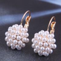 Iron Lever Back Earring, with Plastic Pearl, Round, gold color plated, fashion jewelry & for woman, white [