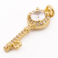 Cubic Zirconia Micro Pave Brass Pendant, Key, high quality gold color plated, DIY & micro pave cubic zirconia Approx 3mm 