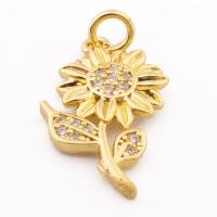Cubic Zirconia Micro Pave Brass Pendant, Sunflower, high quality gold color plated, DIY & micro pave cubic zirconia Approx 3mm 