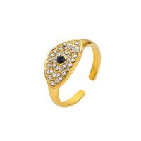 Evil Eye Jewelry Finger Ring, 304 Stainless Steel, plated, fashion jewelry & for woman & with rhinestone, golden [