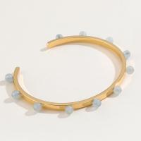 Brass Bangle, with Glass Beads, polished, fashion jewelry & for woman, golden, 63*58mm 