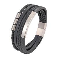 PU Leather Cord Bracelets, with 316L Stainless Steel, Vacuum Ion Plating, multilayer & for man [