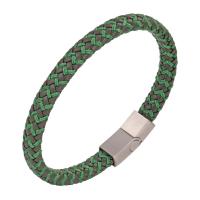 PU Leather Cord Bracelets, with 316L Stainless Steel, Vacuum Ion Plating, for man .5 cm [