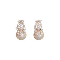 Cubic Zircon Brass Earring, Copper Alloy, with Plastic Pearl, real gold plated, fashion jewelry & micro pave cubic zirconia & for woman 