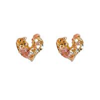 Cubic Zirconia Micro Pave Brass Earring, Copper Alloy, Heart, real gold plated, fashion jewelry & micro pave cubic zirconia & for woman, pink [