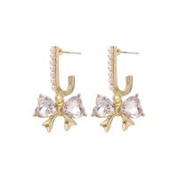Cubic Zircon Brass Earring, Copper Alloy, Bowknot, real gold plated, fashion jewelry & micro pave cubic zirconia & for woman 