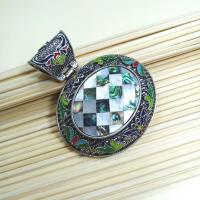 Zinc Alloy Shell Pendants, with Shell, Round, plated, DIY [