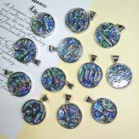 Abalone Shell Pendants, Zinc Alloy, with Abalone Shell, 12 Signs of the Zodiac, plated, DIY [