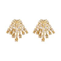 Cubic Zirconia Micro Pave Brass Earring, 18K gold plated, micro pave cubic zirconia & for woman [