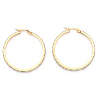 Stainless Steel Hoop Earring, 304 Stainless Steel, Donut, real gold plated, for woman & with rhinestone 