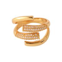Cubic Zirconia Micro Pave Brass Finger Ring, 18K gold plated, adjustable & micro pave cubic zirconia & for woman, US Ring [