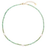 Gemstone Freshwater Pearl Necklace, Green Aventurine, with Titanium Steel & Freshwater Pearl, with 2inch extender chain, real gold plated, fashion jewelry & for woman Approx 16.9 Inch 