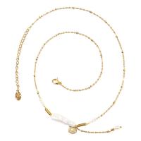 Natural Freshwater Pearl Necklace, Titanium Steel, with Freshwater Pearl, with 2inch extender chain, Heart, real gold plated, fashion jewelry & for woman Approx 16.5 Inch 