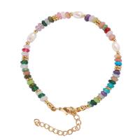 Gemstone Bracelets, Natural Stone, with Brass & 304 Stainless Steel, with 2inch extender chain, real gold plated, Bohemian style & for woman Approx 7 Inch [