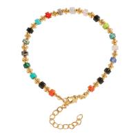 Bracelets en pierres précieuses, laiton, avec Pierre naturelle, avec 2inch chaînes de rallonge, Placage de couleur d'or, Style bohème & pour femme Environ 6.9 pouce, Vendu par PC[