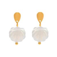 White Shell Earrings, 304 Stainless Steel, with Shell, Vacuum Ion Plating, fashion jewelry & for woman 