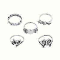Zinc Alloy Ring Set, silver color plated, 5 pieces & Adjustable & fashion jewelry & for woman [