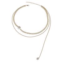 Fashion Multi Layer Necklace, Zinc Alloy, with Plastic Pearl, with 7cm extender chain, gold color plated, Double Layer & fashion jewelry & for woman Approx 39 cm, Approx 42 cm 