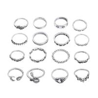 Zinc Alloy Ring Set, silver color plated, 16 pieces & fashion jewelry & for woman [