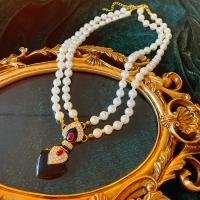 Fashion Multi Layer Necklace, Zinc Alloy, with Plastic Pearl, Double Layer & fashion jewelry & for woman & with rhinestone, white Approx 53.5 cm 