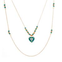 Fashion Multi Layer Necklace, Titanium Steel, with turquoise, with 5cm extender chain, gold color plated, Double Layer & fashion jewelry & for woman & enamel cm 