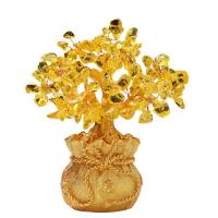 Rich Tree Decoration, Citrine, with Resin & Brass, fashion jewelry & for woman, golden 