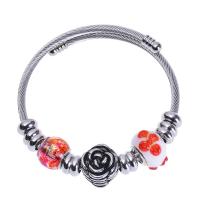 Stainless Steel Cuff Bangle, 304 Stainless Steel, with Lampwork, Rose, vintage & fashion jewelry & for woman & blacken, mixed colors 