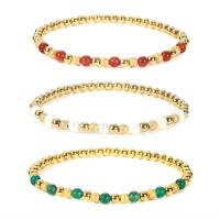 Bracelets de perles, Acier inoxydable 304, avec agate verte & agate rouge & perle d'eau douce cultivée, Rond, Placage ionique sous vide, bijoux de mode & élastique & pour femme, plus de couleurs à choisir, 4mm Environ 17.6 cm, Vendu par PC[