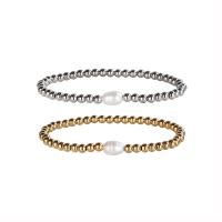 Cultured Freshwater Pearl Bracelets, 304 Stainless Steel, with Freshwater Pearl, Vacuum Ion Plating, fashion jewelry & elastic & for woman 4mm Approx 19 cm 