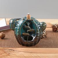 Incense Smoke Flow Backflow Holder Ceramic Incense Burner, Porcelain, Opuntia Stricta, half handmade, for home and office & durable, blue [