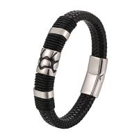 bracelet de cordon en PU , cuir PU, avec acier inoxydable 316L, longueur différente pour le choix & pour homme, plus de couleurs à choisir, Vendu par PC[