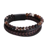 Gemstone Bracelets, PU Leather, with Gemstone & 316L Stainless Steel, Vacuum Ion Plating & for man [