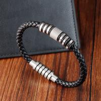 bracelet de cordon en PU , cuir PU, avec Acier inoxydable 304, poli, Vintage & pour homme, noire cm, Vendu par PC[