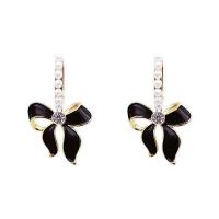 Cubic Zircon Brass Earring, Copper Alloy, Bowknot, real gold plated, fashion jewelry & micro pave cubic zirconia & for woman & enamel, black 