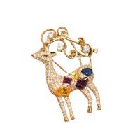 Cubic Zirconia Brooch, Brass, Deer, gold color plated, fashion jewelry & micro pave cubic zirconia & for woman [