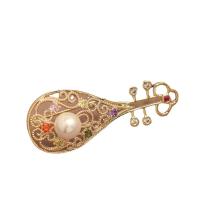Plastic Pearl Brooch, Brass, with Plastic Pearl, gold color plated, fashion jewelry & micro pave cubic zirconia & for woman, mixed colors [