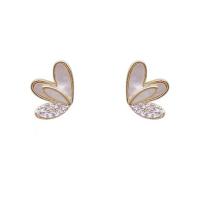 Cubic Zirconia Micro Pave Brass Earring, Copper Alloy, with Shell, Heart, real gold plated, fashion jewelry & micro pave cubic zirconia & for woman, mixed colors [