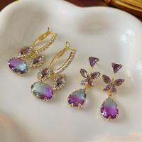 Crystal Drop Earring, Zinc Alloy, with Crystal, fashion jewelry & for woman, purple 
