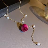 Natural Freshwater Pearl Necklace, Zinc Alloy, with Freshwater Pearl, fashion jewelry & for woman, golden Approx 40 cm 