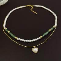 Fashion Multi Layer Necklace, Brass, with Jade & Plastic Pearl, real gold plated, Double Layer & fashion jewelry & for woman Approx 43.6 cm 