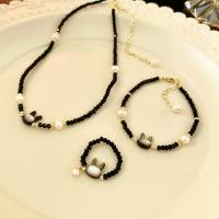Crystal Freshwater Pearl Jewelry Sets, Brass, with Freshwater Pearl & Crystal, fashion jewelry & for woman, black Approx 42.5 cm, Approx 18 cm [