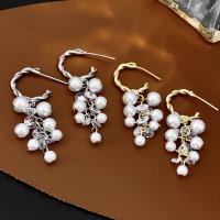 Cubic Zircon Brass Earring, with Plastic Pearl, fashion jewelry & micro pave cubic zirconia & for woman 