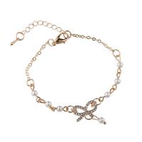 Zinc Alloy Rhinestone Bracelets, with Plastic Pearl, real gold plated, fashion jewelry & for woman & with rhinestone, two different colored .4 cm [