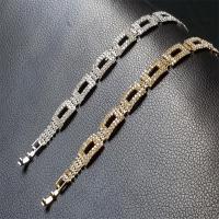 Strass bracelets de cuivre, avec chaîne de griffe en laiton, rectangle, Placage, bijoux de mode & pour femme, plus de couleurs à choisir Environ 17 cm, Vendu par PC