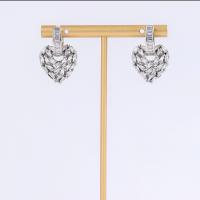 Cubic Zirconia Micro Pave Brass Earring, Heart, silver color plated, fashion jewelry & micro pave cubic zirconia & for woman [
